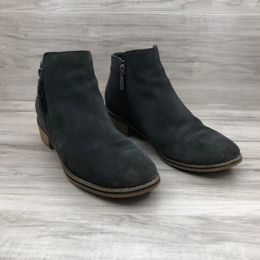 Blondo Ankle Boots Womens 9M Dark Gray Suede Waterproof Double Zip Booties
